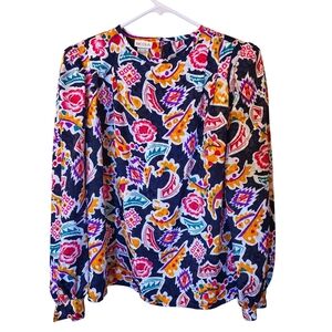 Nicola Poet Sleeves Colorful Floral Shiny Blouse